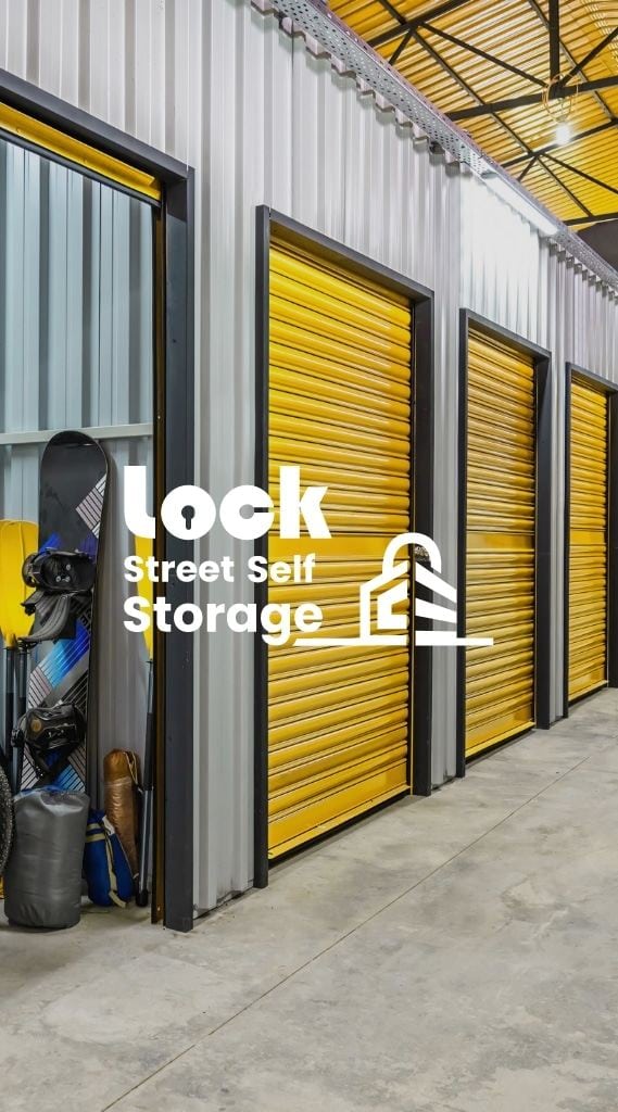 Lock Street Self Storage units with yellow roller doors, from its website project by Net Search